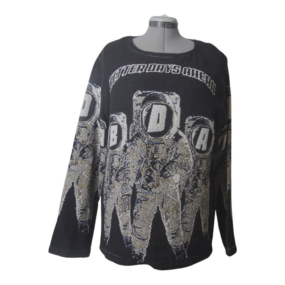Black Astronaut Graphic Knit Sweater Better Days Ahead Heavyweight 23" Chest
